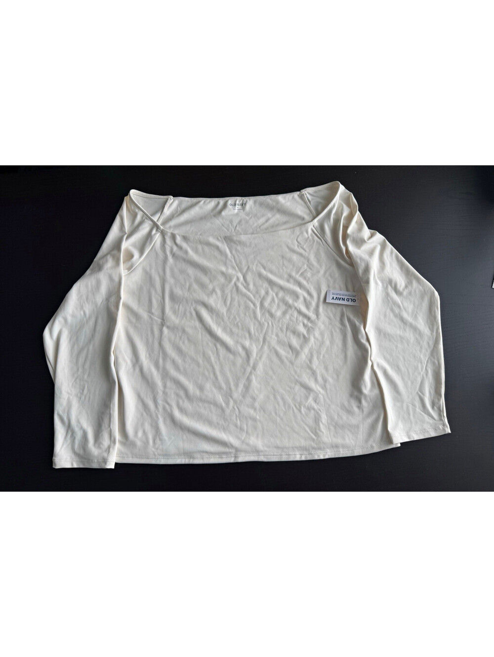 Old Navy NWT Plus Size 2X Off Shoulder Top Cream Long Sleeve Boat Neck Stretch